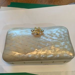 Walborg mother of pearl clutch with strap